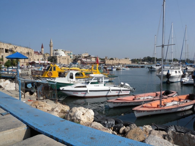 Modern day harbor in an ancient city